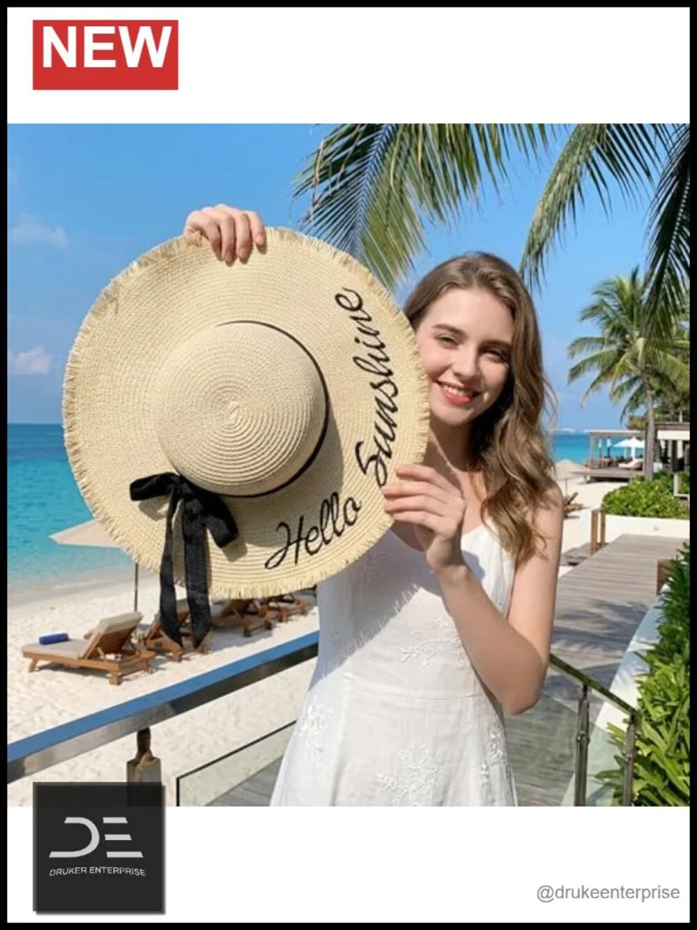 UPF 50+ Wide Brim Sun Hat - Packable Paper Straw Beach Hat